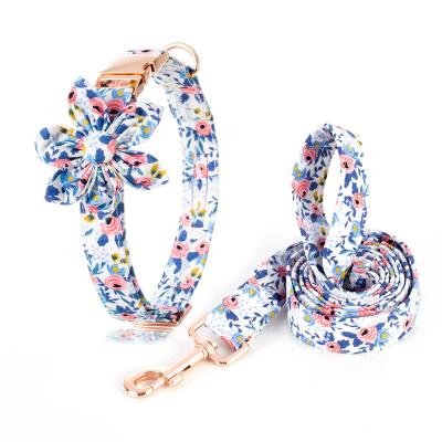 China Rose Gold Buckle Sunflower Custom Floral High Quality Personalized Logo Cute Pet Dog Leash and Collar Set for sale