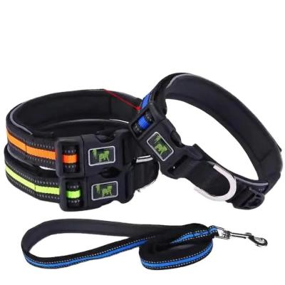 China Lights Custom Soft Diving Cloth Padded Night Adjustable Reflective Nylon Safety Dog Collar Nylon Dog Collar for sale