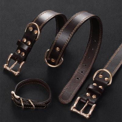 China Vegan Viable Adjustable Leather Luxury Cowhide Dog Collar Pu Dog Wide Bark Leather Collar for sale