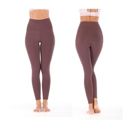 China Custom Empty Cross Waist Back Yoga Pants Antibacterial Lift Up Shade Fitness Gaiters for sale