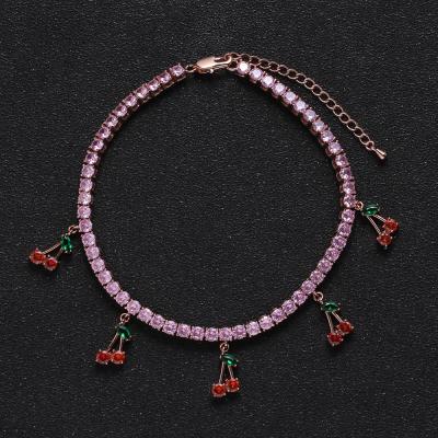 China CLASSIC Accessories Ladies Hip-Hop Anklet Chain 4mm Row Chain Copper Zircon Cherry Anklets Single Foot Trim Adjustable for sale