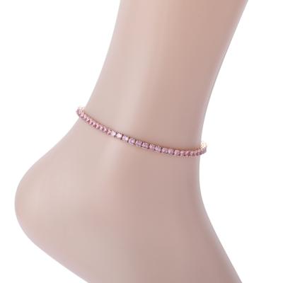 China 2021 New Ladies Anklet Chain 3mm 4mm Length 9inch 10inch CLASSIC Single Row Copper Zirconia 5mm Thick for sale