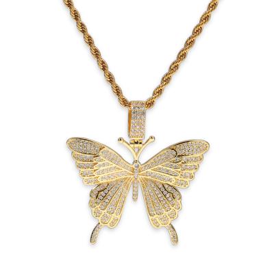 China Wholesale Hiphop Style Micro Zircon Butterfly Pendant Luxury Unisex Necklace Angel Pendant for sale