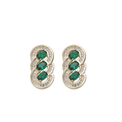 China HipHop Hip Hop TikTok Jewelry Set Green Zirconium Copper Earrings DIY Charm Lady 21524 Earrings for sale