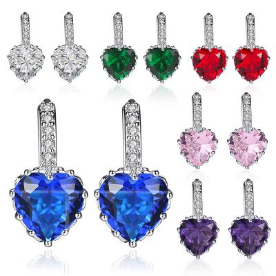 China Multicolor HipHop Zircon Love Stud Earrings Charm Peach Heart Stud Earrings Stain Crystal Wholesale for sale