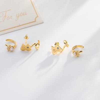 China 925 Silver Gold Plated Freshwater Pearl Cat Claw 21524 Earring Stud 21524 Stud Earring Clip TRENDY for sale