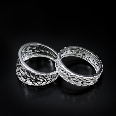 China CLASSIC Wide Silver Simple Silver Tulip Engraved Silver Ring S925 Jewelry Face Hollow Ring S925 for sale