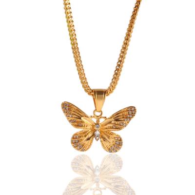 China Hip Hop Hip Hop Rapper Stainless Steel Rhinestone Butterfly Pattern Pendant Color Plated Luxury Accessories for sale