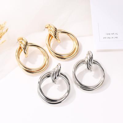 China Creative HipHop Fashion Circle Earrings Personality Twist Female Earrings Wholesale for sale