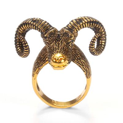 China CLASSIC Halloween Ornaments Religious Sheep Head Rings Retro Animal Shaped Rings For Men And Women for sale