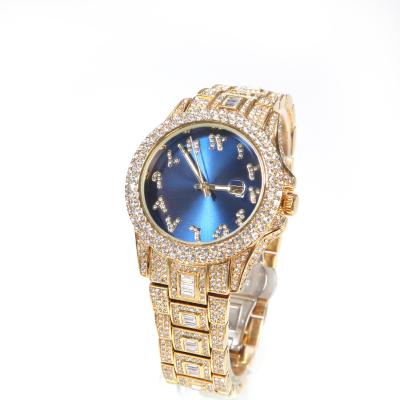 China CLASSIC round gold plated diamond watch dial fashion quartz tik tok trend color hip-hop new jewelry set men's watch for sale