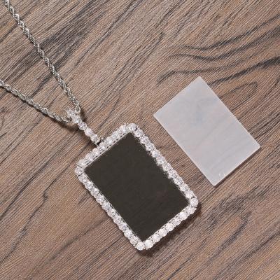 China Rectangular Hip Hop Hip Hop Jewelry Photo Frame Minus Photo Couples Style Copper Zircon Set for sale