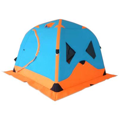 China Extended type roof inflatable winter clam warm camping expanding canvas portable ice fishing sauna tent with stove hole for sale