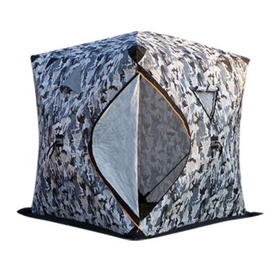 China Hot Selling Large Space Fiberglass Waterproof Cotton Insulated Winter Quick Open Ice Fish Tent For 4-5 Persons for sale