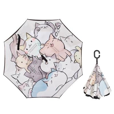 China Manual Umbrellas With Logo Printing Fiberglass Ribs Cats Mini Inverted Umbrella for sale