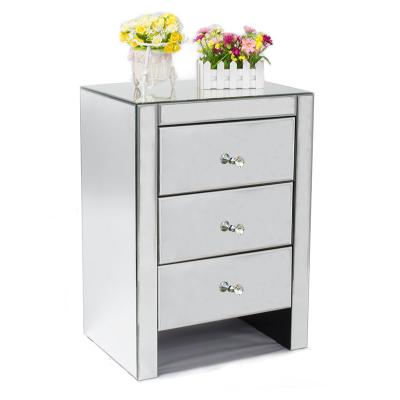 China (Other) Bedside Cabinets Adjustable Mirrored Side Cabinet 3 Drawers Nightstand Table Mirror Bedside for sale