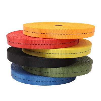 China Heavy Duty High Tenacity Polyester Nylon Ratchet Webbing Seat Belt Sling Webbing For Ratchet Link Crane Lift Webbing Sling Down for sale