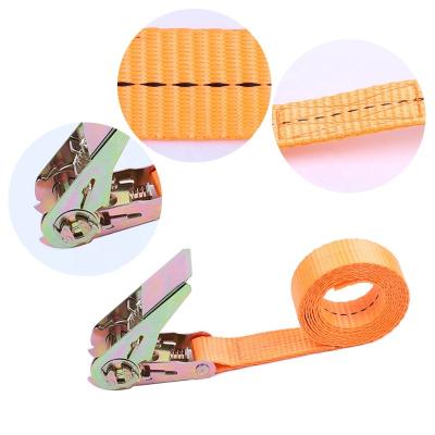 China Polyester 1 Inch Intensity Webbing Height Cargo Lashing Belt Safety Factor Ratchet Strap with Ratchet Link Down Without Hook for sale