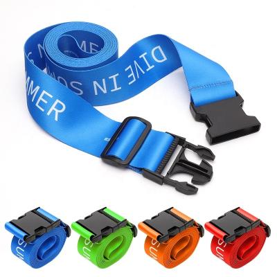 China Custom Logo Adjustable Travel Luggage Belt Polyester Nylon Luggage Strap Aluminum Tag Strap for sale