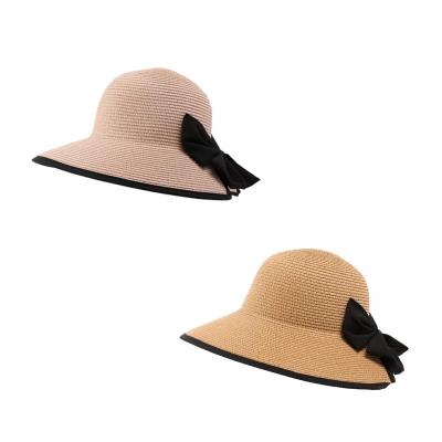 China Sun protection summer gutters outdoor female hat large sunscreen sun gutters beach travel bow straw hat wholesale for sale