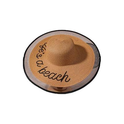 China Sun Protection Women Alphabet Embroidered Edge Sun Shade Paper Large Soft Straw Hat For Summer Beach for sale