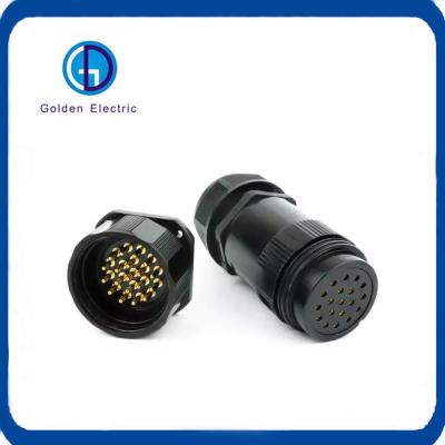 China 19pin Male Female Industrial Plug Socket Compact Structure Panel Mounting Angled Socket for sale