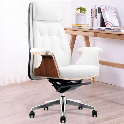 China High Armrest Adjustable Elegant Warm Back Wood Executive Wooden Office Chair White Leather Chair (Height) for sale