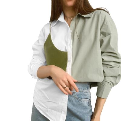 China Anti-pilling New Arrival 2022 Spring Women's Button Down V Neck Shirts Long Sleeve Casual Blouse Tops Contrast Color Splicing Camis for sale