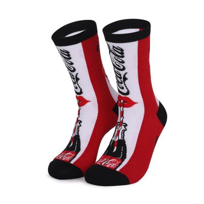 China Unisex QUICK DRY Print Red Coke For Women Men Letter Dress Socks Colorful Pattern Combed Cotton Crew Socks for sale