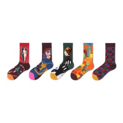 China QUICK DRY Women's Cotton Novelty Famous Novelty Artist Painting Pattern Fashion Printed Crew Socks Socks Mens Unisex Gift Size 6-9 Socks for sale