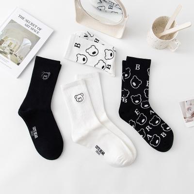 China Cotton Long QUICK DRY Solid Women Slouch Animal Print Midi Socks For Girls Candy Embroidery Bear Crew Soft Thick Standard Socks for sale