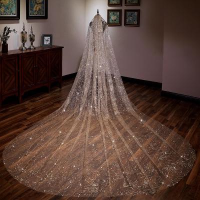 China Lace edge hot sale 4m long bridal veil high quality accessories trim to shimmer bridal veil 4meter design fashion bridal wedding dress new for sale