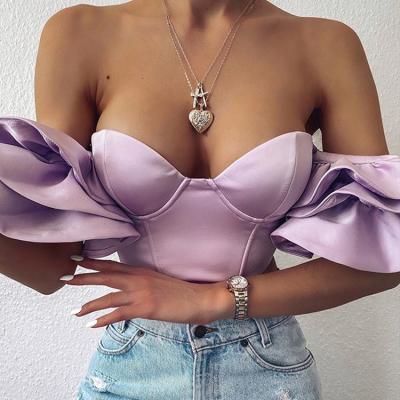 China Anti-pilling new 2020Summer and American border European and American 2020Summer-style lotus leaf sleeve pleated belly pleated installationinsSexy off-shoulder style lotus leaf for sale