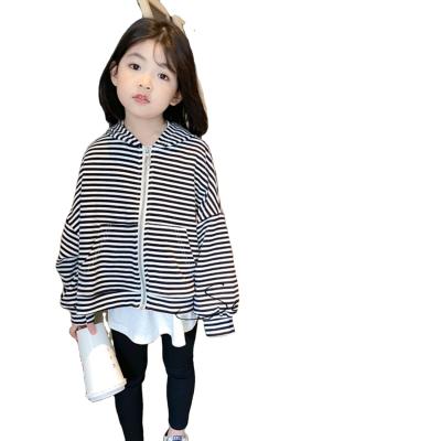 China Viable girls' spring clothes upper spring and autumn children's coat2021New style children's striped hooded cardigan baby all-match for sale