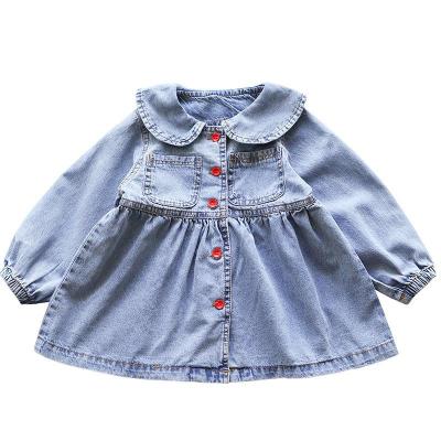 China New Girls' 1-5Baby Lapel Cardigan Dress3Women's Western Style Denim Artistic Denim Skirt Sustainable Baby Clothes Spring for sale