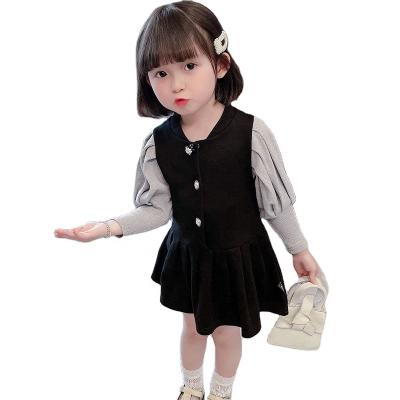 China Viable Girls' New2021Princess Skirt Dress Spring And Autumn Children's Two-piece Fake Dress Solid Color Children Little Long Sleeve for sale