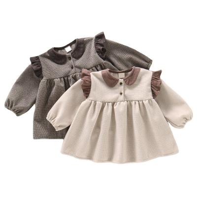 China Korean style spring clothes long sleeve baby doll spring and autumn sleeve dress2021Infant collar skirt0-4Little girl for sale