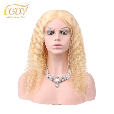 China 2022 Deep Curly Hot Sale Pre Plucked Hd Swiss Cuticle Aligned Lightly 613 Blonde Deep Curly Virgin Hair T Part Transparent Lace Wigs for sale