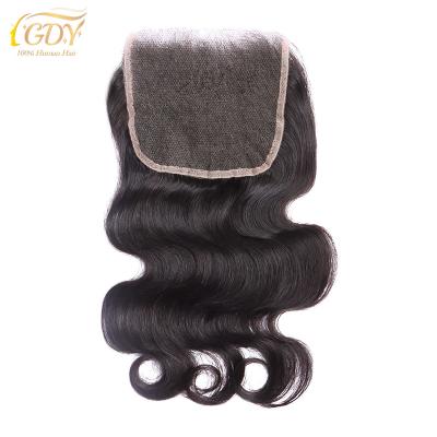 China Body Wave GDY Hair Vendors 16inch Lace Closure Melt In 5*5 Soft Transparent Lace Body Wave 1B Low Closures And Headbands Skin Color HD for sale