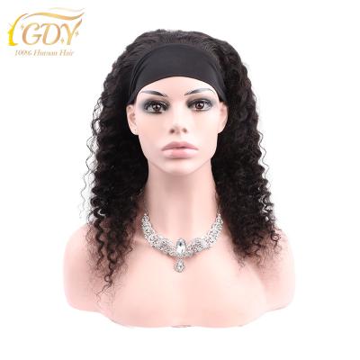 China Fashion GDY 100% Remy Hair Sport Headband Straight Wig Natural Color Human Hair Deep Curly Wigs 1B For Black Women for sale