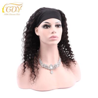 China Free Sample #1B Deep Curly Natural Color Women Wig Convenience Headband GDY 100% Virgin Hair Deep Curly Human Hair Wigs for sale