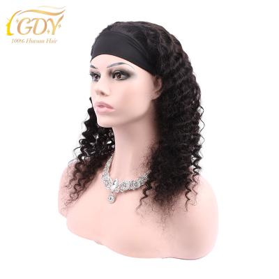 China Beautiful Deep Curly Natural Color 1B Headband Wigs Hair Lace Front 100% Full Virgin Raw Cuticle Aligned Hair for sale