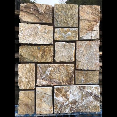 China Modern Yellow Natural Limestone Crazy Loose Stone For Landscaping Wall And Pavers for sale