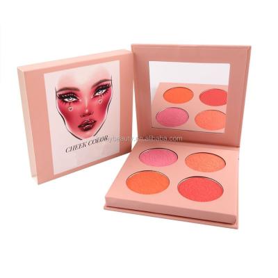 China Waterproof Pink Packaging Blusher Powder Case Cardboard 4 Colors Private Label Blush Custom Palette for sale