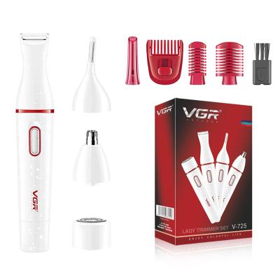 China Single Blade VGR V-725 Women 4 in 1 Waterproof Lady Shaver Rechargeable Mini Electric Nose and Ear Trimmer Razor Eyebrows Facial Trimmer for sale