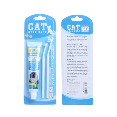 China Sustainable Environmental friendly high quality 3 in 1 soft 3 head pet chewing dental care 3D dog and cat toothbrush toothpaste set for pets for sale