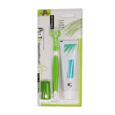 China Sustainable Factory Wholesale LOW MOQ 3 In 1 Pet Dog Toothbrush And Toothpaste Set for sale