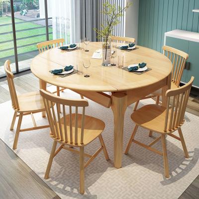 China Nordic Style Extendable Solid Wood Dining Table (The Other) Adjustable for 4 6 8 Seaters Dining Table and Chairs for sale