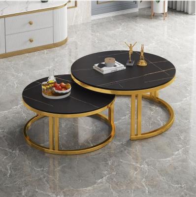 China Convertible MDF Round Tea Table Sofa Side Modern Gold Marbling Single Wrought Steel Coffee Table for sale