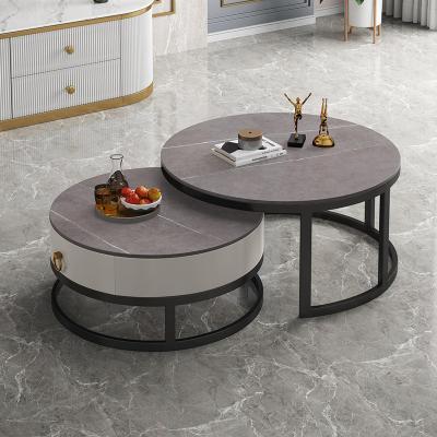 China (Other) Coffee Center Tea Table Living Room Furniture Round Top Modern Cream Marble Coffee Tea Table for sale